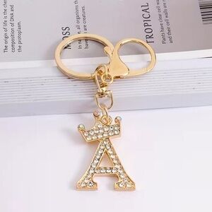 Fashion Key Chain English Alphabet letter A Metal & Rhinestone gold